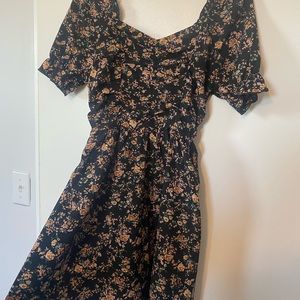 Black floral dress puff sleeve